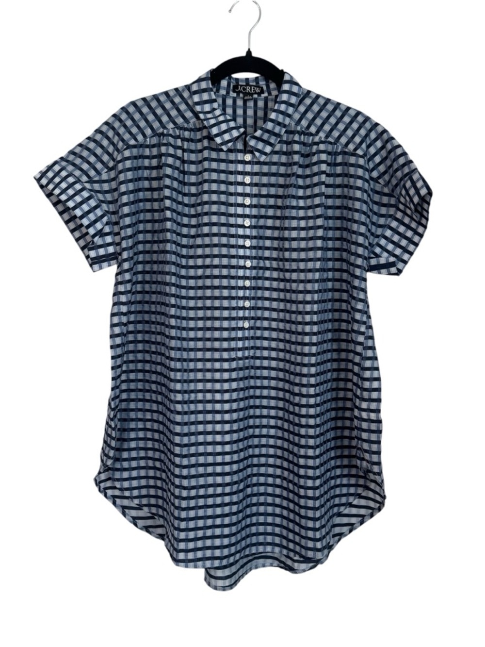 J. Crew Women’s Cap Sleeve Crinkled Tunic Beach Dress in Gingham Print Sz S NWT